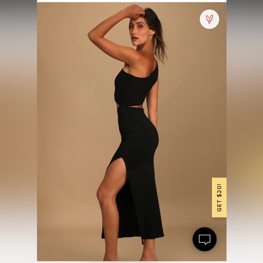 Spice Things Up Black Ribbed One-Shoulder Cutout Midi Dress